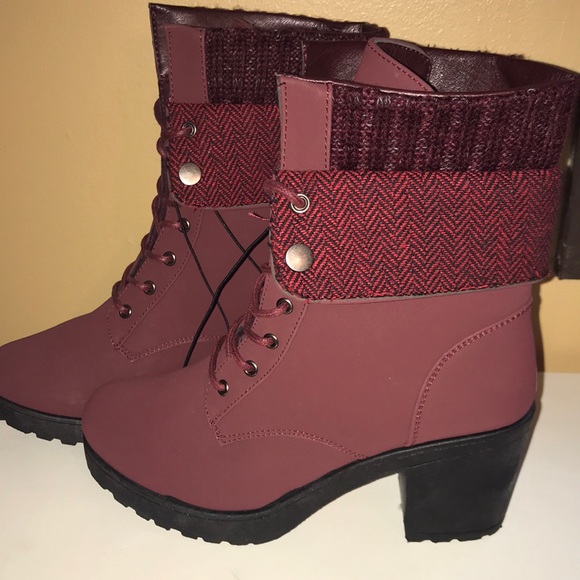 Burgundy half sweater Cuff Moto midcalf boots 7 - Picture 2 of 7
